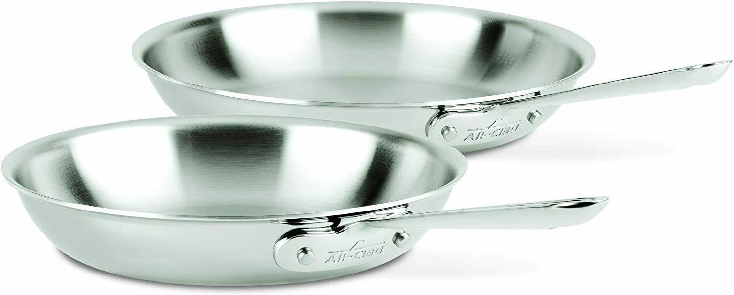 All-Clad  D3 3-Ply 10 and 12 inch Fry pan Set with lids - Silver - Excellent