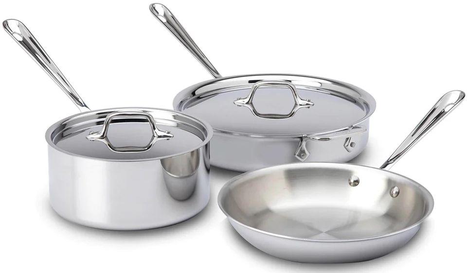 All-Clad  D3 3-ply Bonded Cookware 5 piece Set - Silver - Excellent