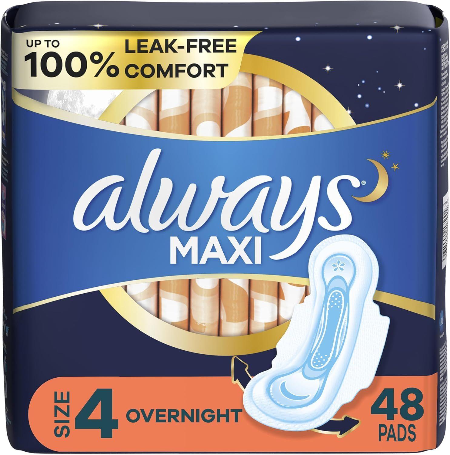 Always  Maxi Overnight Pads with Wing Orange (48 Pads) - Orange/Blue - Brand New