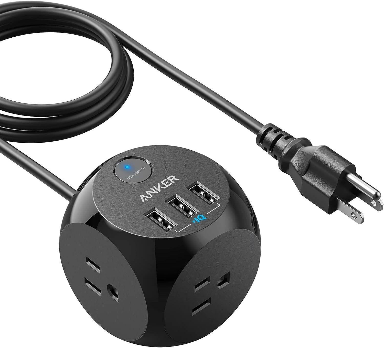 Anker  321 Power Strip USB 5 ft Extension Cord 3 Outlets 3 USB Port A2763 - Black - Excellent