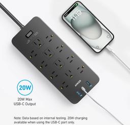 Anker 351 Power Strip 12 Outlets 5ft 2-Pack | A9192 - Black