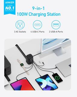 Anker Charging Station 9-in-1 (100W) 5ft | A91C6 - Black Stone