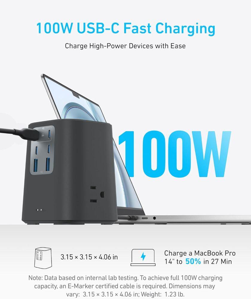 Anker Charging Station 9-in-1 (100W) 5ft | A91C6 - Black Stone