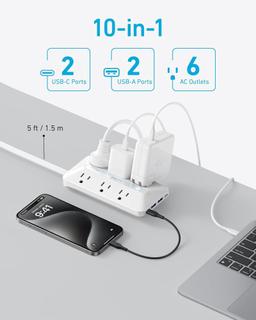 Anker USB Power Strip 10-in-1 (20W) 5ft | A91F2 - White