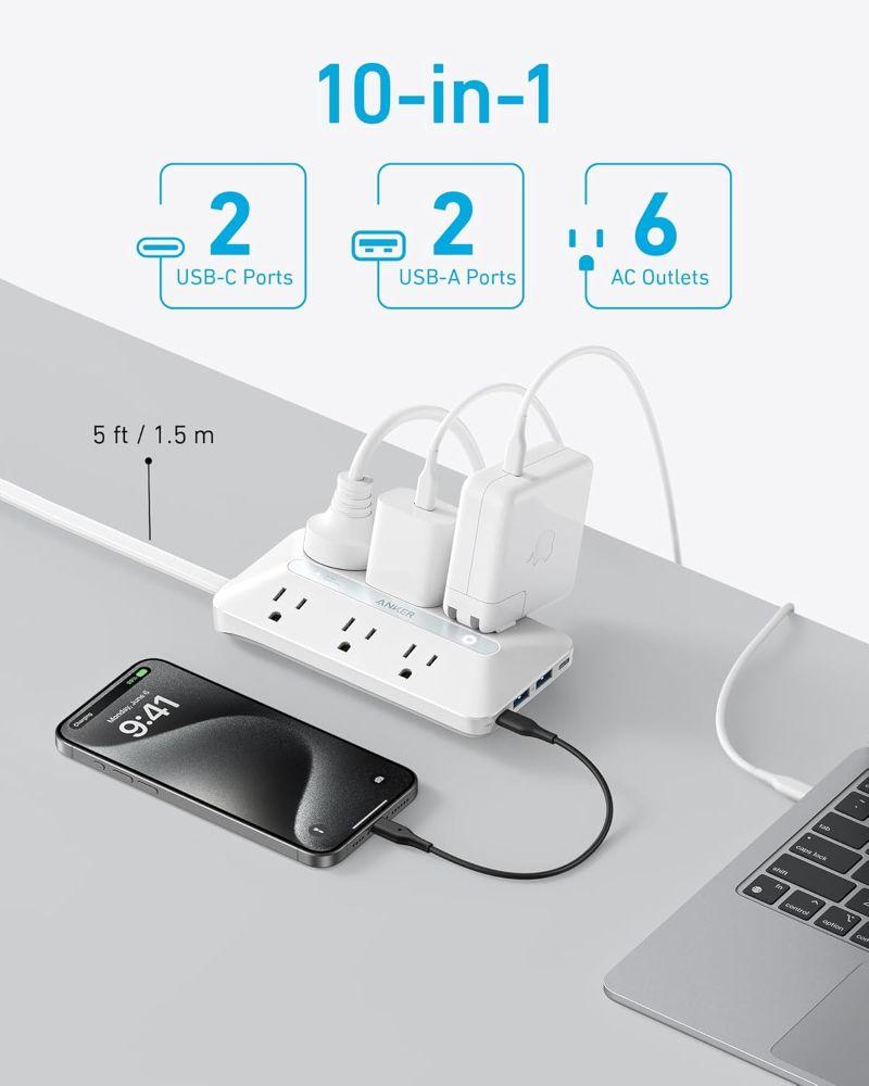 Anker USB Power Strip 10-in-1 (20W) 5ft | A91F2 - White