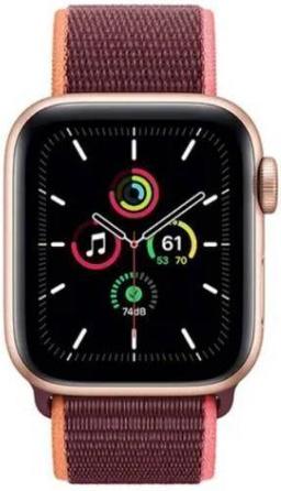 Apple Watch SE 1st Gen (2020) (Cellular + GPS) - 32GB - 40mm - Gold Aluminum Case with Plum Textile Sport Loop Band