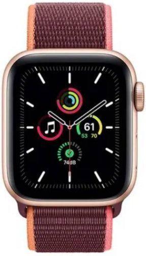 Apple Watch SE 1st Gen (2020) (Cellular + GPS) - 32GB - 40mm - Gold Aluminum Case with Plum Textile Sport Loop Band