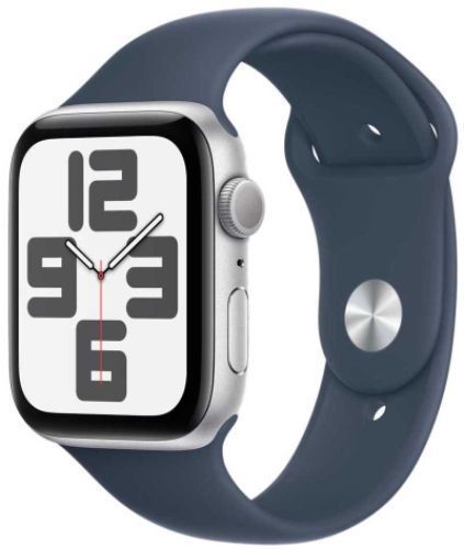 Apple Watch SE 1st Gen (2020) (Cellular + GPS) - 32GB - 40mm - Silver Aluminum Case with Deep Navy Textile Sport Band