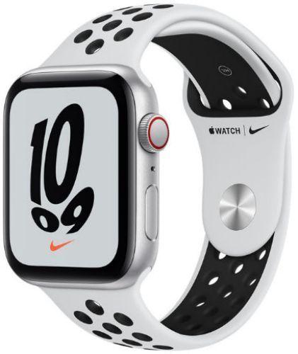 Apple Watch SE 1st Gen (2020) (GPS) - 32GB - 44mm - Silver Nike (Aluminum) Case with Pure Platinum/Black Rubber Nike Sport Band