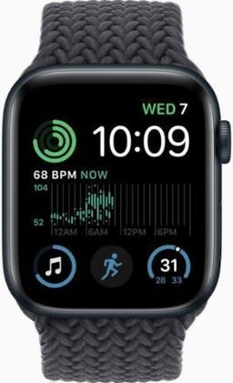Apple Watch SE 2nd Gen (2022) (Cellular + GPS) - 32GB - 44mm - Midnight Aluminum Case with Midnight Rubber Braided Solo Loop Band - Medium/Large Size
