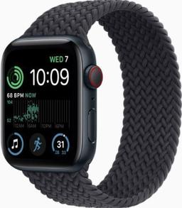 Apple Watch SE 2nd Gen (2022) (Cellular + GPS) - 32GB - 44mm - Midnight Aluminum Case with Midnight Rubber Braided Solo Loop Band - Medium/Large Size