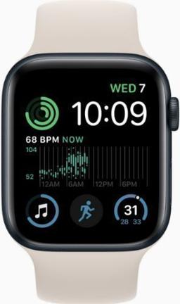 Apple Watch SE 2nd Gen (2022) (Cellular + GPS) - 32GB - 44mm - Midnight Aluminum Case with Starlight Leather Solo Loop Band - One Size
