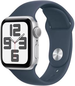 Apple Watch SE 2nd Gen (2022) (Cellular + GPS) - 32GB - 40mm - Silver Aluminum Case with Storm Blue Rubber Sport Band - Small/Medium Size