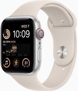 Apple Watch SE 2nd Gen (2022) (Cellular + GPS) - 32GB - 40mm - Silver Aluminum Case with Starlight Rubber Sport Band - Small/Medium Size