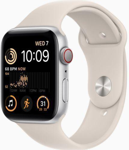 Apple Watch SE 2nd Gen (2022) (Cellular + GPS) - 32GB - 40mm - Silver Aluminum Case with Starlight Rubber Sport Band - Small/Medium Size