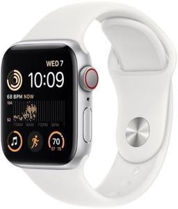 Apple Watch SE 2nd Gen (2022) (Cellular + GPS) - 32GB - 40mm - Silver Aluminum Case with White Rubber Sport Band - Small/Medium Size