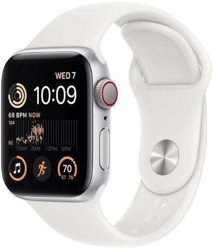 Apple Watch SE 2nd Gen (2022) (Cellular + GPS) - 32GB - 40mm - Silver Aluminum Case with White Rubber Sport Band - Small/Medium Size