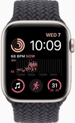 Apple Watch SE 2nd Gen (2022) (GPS) - 32GB - 40mm - Starlight Aluminum Case with Midnight Rubber Braided Solo Loop Band - Small/Medium Size