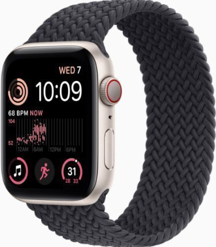 Apple Watch SE 2nd Gen (2022) (GPS) - 32GB - 40mm - Starlight Aluminum Case with Midnight Rubber Braided Solo Loop Band - Small/Medium Size