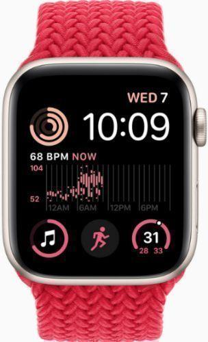 Apple Watch SE 2nd Gen (2022) (GPS) - 32GB - 40mm - Starlight Aluminum Case with Red Rubber Braided Solo Loop Band - Small/Medium Size