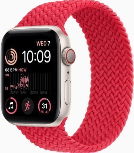 Apple Watch SE 2nd Gen (2022) (GPS) - 32GB - 40mm - Starlight Aluminum Case with Red Rubber Braided Solo Loop Band - Small/Medium Size