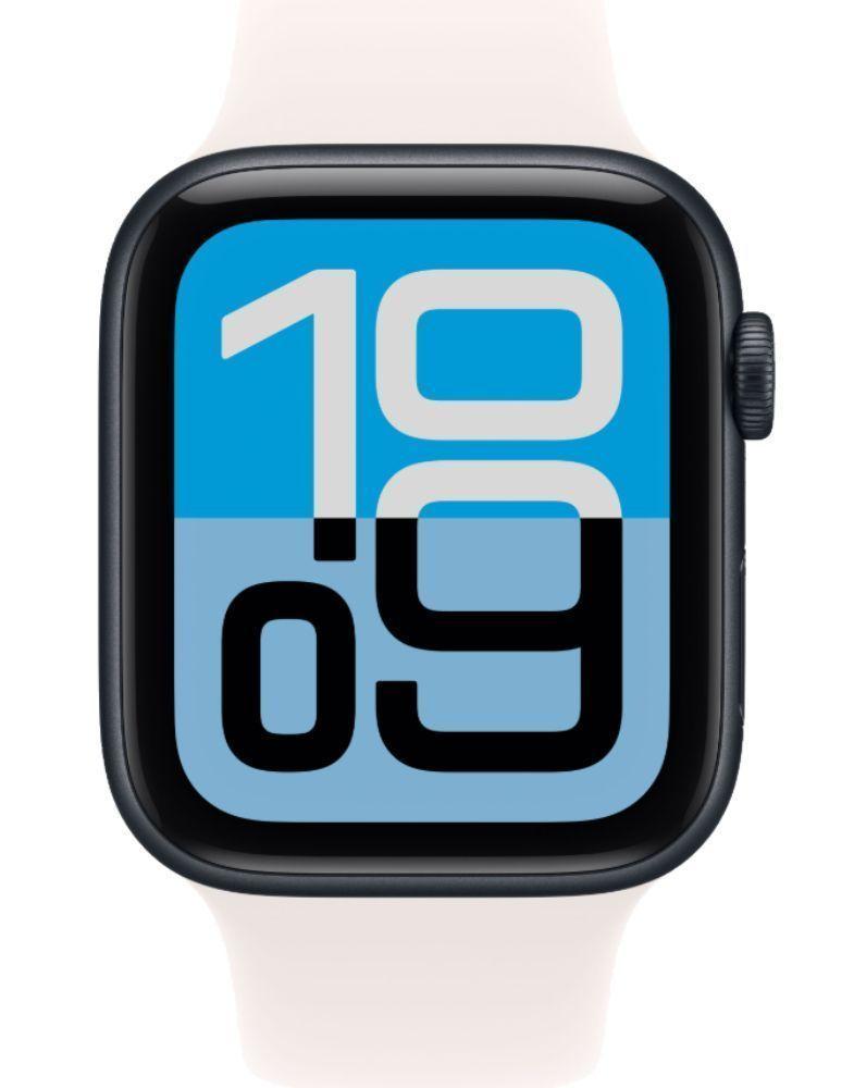 Apple Watch SE 3rd Gen (2025) (Cellular + GPS) - 64GB - 44mm - Midnight Aluminum Case with Light Blush Silicone Sport Band - M/L Size