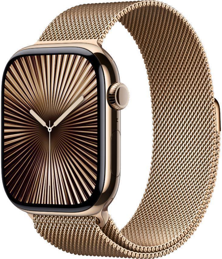Apple Watch Series 10 (Cellular + GPS) - 64GB - 42mm - Gold Titanium Case with Gold Stainless Steel Milanese Loop Band - One Size