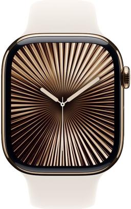 Apple Watch Series 10 (Cellular + GPS) - 64GB - 42mm - Gold Titanium Case with Starlight Rubber Sport Band - One Size