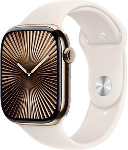 Apple Watch Series 10 (Cellular + GPS) - 64GB - 42mm - Gold Titanium Case with Starlight Rubber Sport Band - One Size
