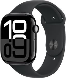 Apple Watch Series 10 (Cellular + GPS) - 64GB - 42mm - Jet Black Aluminum Case with Black Rubber Sport Band - One Size