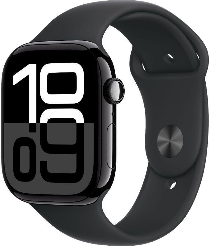 Apple Watch Series 10 (Cellular + GPS) - 64GB - 42mm - Jet Black Aluminum Case with Black Rubber Sport Band - One Size
