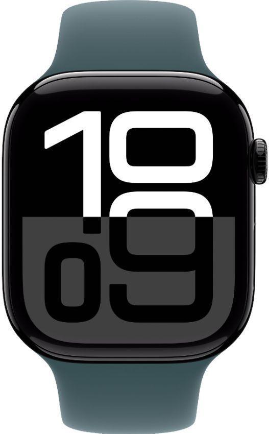 Apple Watch Series 10 (GPS) - 64GB - 42mm - Jet Black Aluminum Case with Lake Green Rubber Sport Band - One Size