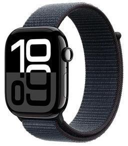 Apple Watch Series 10 (Cellular + GPS) - 64GB - 42mm - Jet Black Aluminum Case with Ink Textile Sport Loop Band - One Size