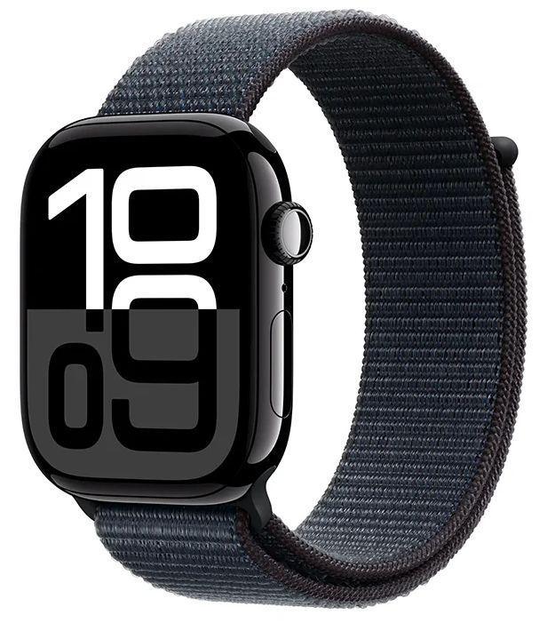Apple  Watch Series 10 - 64GB - GPS - 46mm - Jet Black - Aluminum - Ink - Sport Loop Band - One Size - Textile - Excellent