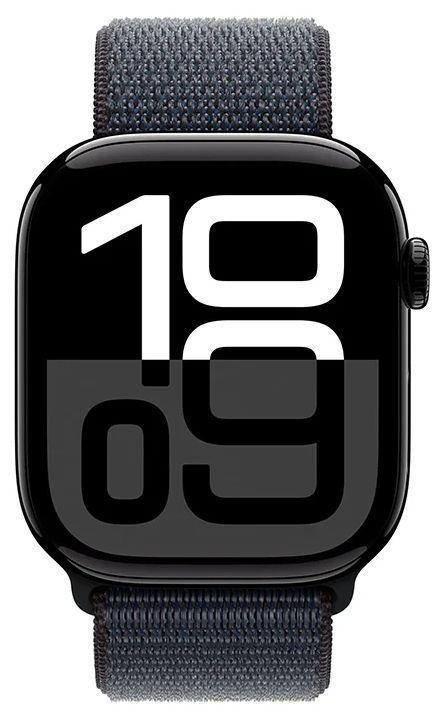 Apple Watch Series 10 (Cellular + GPS) - 64GB - 42mm - Jet Black Aluminum Case with Ink Textile Sport Loop Band - One Size