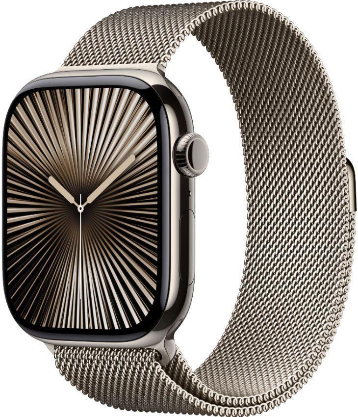 Apple Watch Series 10 (Cellular + GPS) - 64GB - 42mm - Natural Titanium Case with Natural Rubber Milanese Loop Band - One Size