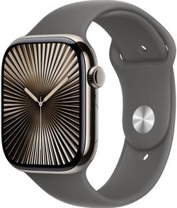 Apple Watch Series 10 (Cellular + GPS) - 64GB - 42mm - Natural Titanium Case with Stone Grey Rubber Sport Band - One Size