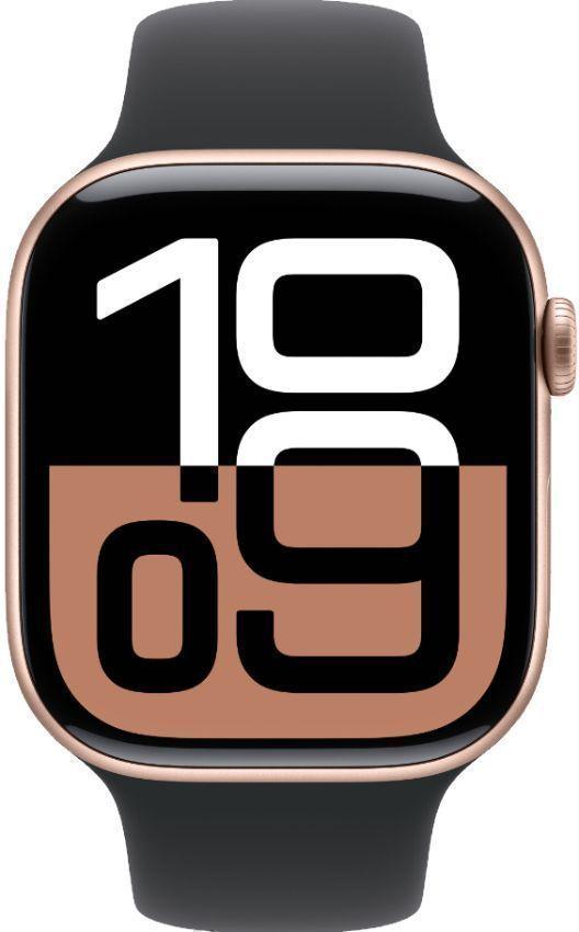 Apple Watch Series 10 (GPS) - 64GB - 42mm - Rose Gold Aluminum Case with Black Rubber Sport Band - One Size