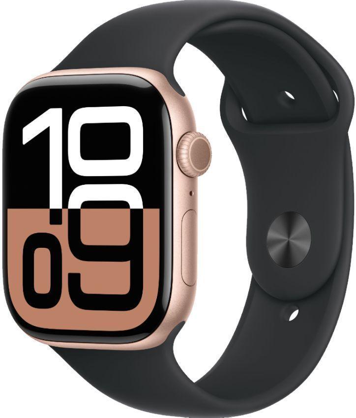 Apple Watch Series 10 (GPS) - 64GB - 42mm - Rose Gold Aluminum Case with Black Rubber Sport Band - One Size