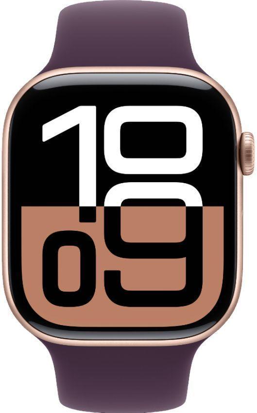Apple Watch Series 10 (Cellular + GPS) - 64GB - 42mm - Rose Gold Aluminum Case with Plum Rubber Sport Band - S/M Size
