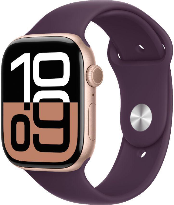 Apple Watch Series 10 (Cellular + GPS) - 64GB - 42mm - Rose Gold Aluminum Case with Plum Rubber Sport Band - S/M Size