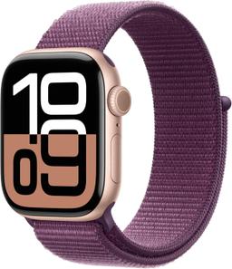 Apple Watch Series 10 (Cellular + GPS) - 64GB - 42mm - Rose Gold Aluminum Case with Plum Rubber Sport Loop Band - One Size