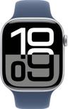 Apple Watch Series 10 (Cellular + GPS) - 64GB - 46mm - Silver Aluminum Case with Denim Rubber Sport Band - Extra Large Size