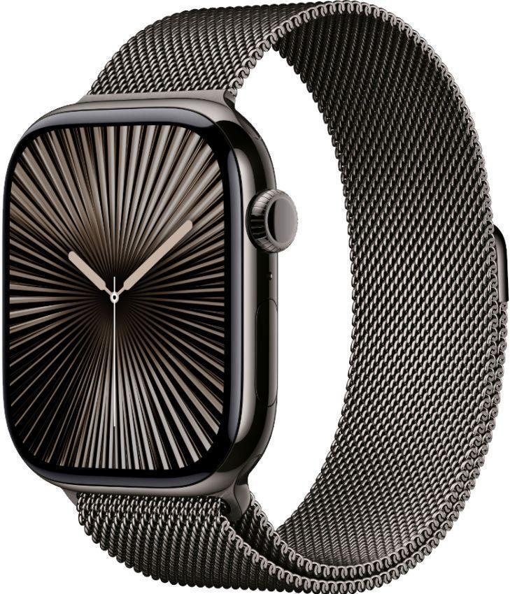 Apple Watch Series 10 (Cellular + GPS) - 64GB - 42mm - Slate Titanium Case with Slate Stainless Steel Milanese Loop Band - One Size
