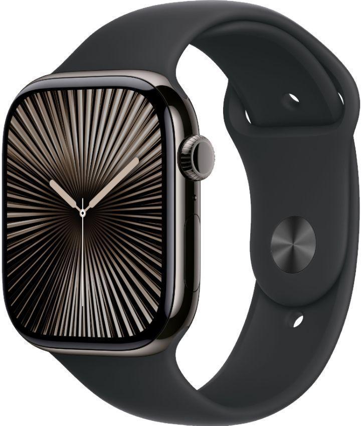 Apple Watch Series 10 (Cellular + GPS) - 64GB - 42mm - Slate Titanium Case with Black Rubber Sport Band - One Size