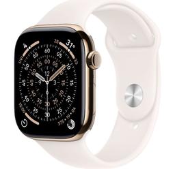 Apple Watch Series 11 (Cellular + GPS) - 64GB - 42mm - Gold Titanium Case with Light Blush Silicone Sport Band - S/M Size