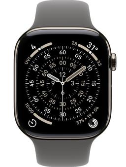 Apple Watch Series 11 (Cellular + GPS) - 64GB - 42mm - Natural Titanium Case with Stone Grey Silicone Sport Band - S/M Size