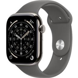 Apple Watch Series 11 (Cellular + GPS) - 64GB - 42mm - Natural Titanium Case with Stone Grey Silicone Sport Band - S/M Size