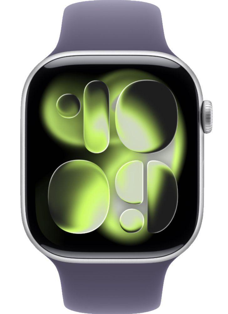 Apple Watch Series 11 (Cellular + GPS) - 64GB - 42mm - Silver Aluminum Case with Purple Fog Silicone Sport Band - S/M Size