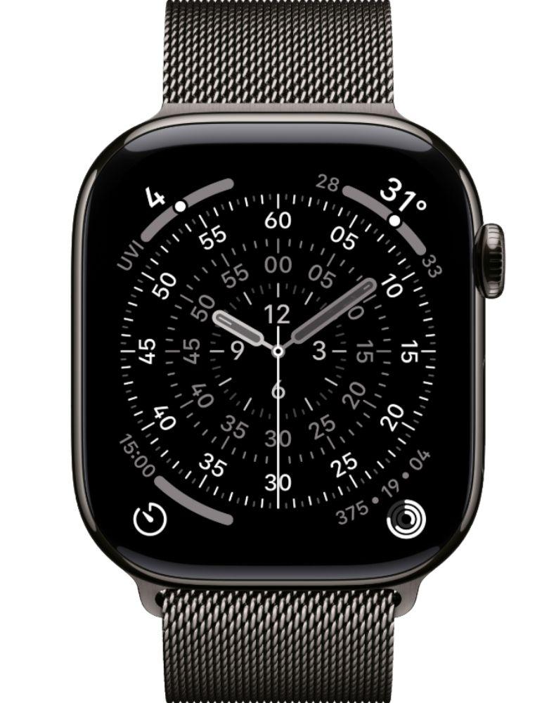 Apple Watch Series 11 (Cellular + GPS) - 64GB - 42mm - Slate Titanium Case with Slate Stainless Steel Milanese Loop Band - S/M Size